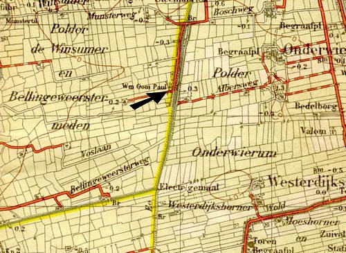 1, Molen 00462 Polder Winsumer en Bellingeweerster Meeden, Oom Paul (Winsum), fragment kaart ca 1900 | Database Nederlandse molens media-bestand