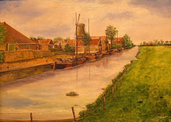 3, Molen 03852 b De Nijverheid (Wolvega/ Wolvegea ), Schilderij, streekmuseum te Wolvega, de Schipsloot, ca 1920 | Database Nederlandse molens media-bestand