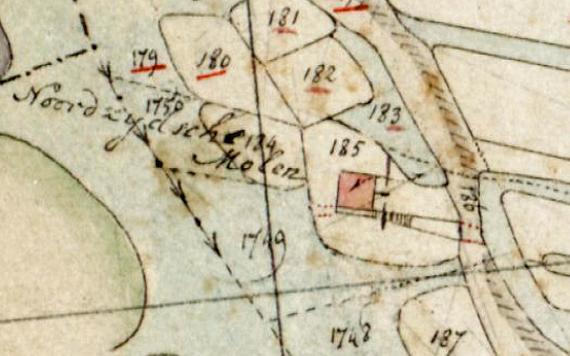 1, Molen 02564 d Polder Bleskensgraaf, deel Noordzijde, Peilmolen (Bleskensgraaf), fragment kadaster 1811-1832 | Database Nederlandse molens media-bestand