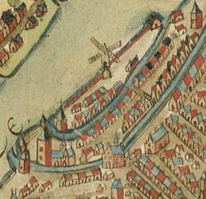 Molen 06908 f standerdmolen (Dordrecht), Kaartfragment 1620, vervaardigd door Jacob Jan Symonsz ,zie externe link | Database Nederlandse molens media-bestand