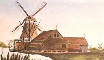 Molen 04915 k De Ster / De Queen (Zaandam-Oost), Aquarel van Gerrit Mol | Database Nederlandse molens media-bestand