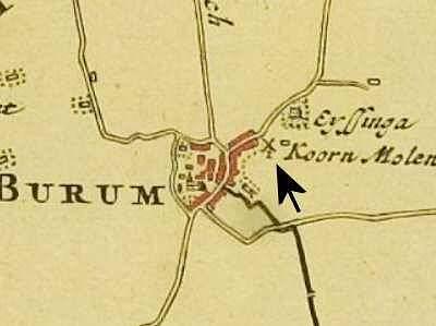 1, Molen 11806 Molen van Burum (Burum/ Boerum), Atlas van Schotanus (1718), kaartfragment gemeente Kollumerland en Nieuw | Database Nederlandse molens media-bestand