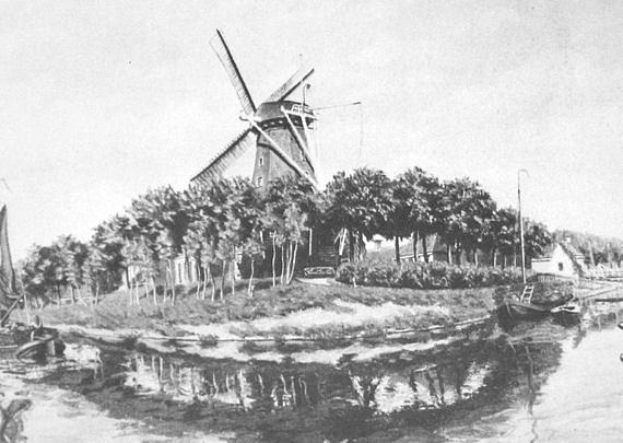1, Molen 03195 i Oostermolen, de Ooster (Franeker/ Frjentsjer), Schilderij van C. Verduyn, 1942 | Database Nederlandse molens media-bestand