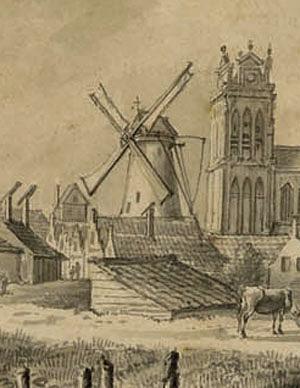 Molen 12065 Koornbloem / De Korenbloem / (Steene Moole?) (Dordrecht), Detail van onderstaande tekening | Database Nederlandse molens media-bestand