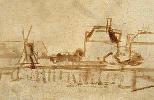 Molen 12060 Kapmolentje (Dordrecht), deel tekening A. Cuyp, tussen 1675 en 1700 | Database Nederlandse molens media-bestand