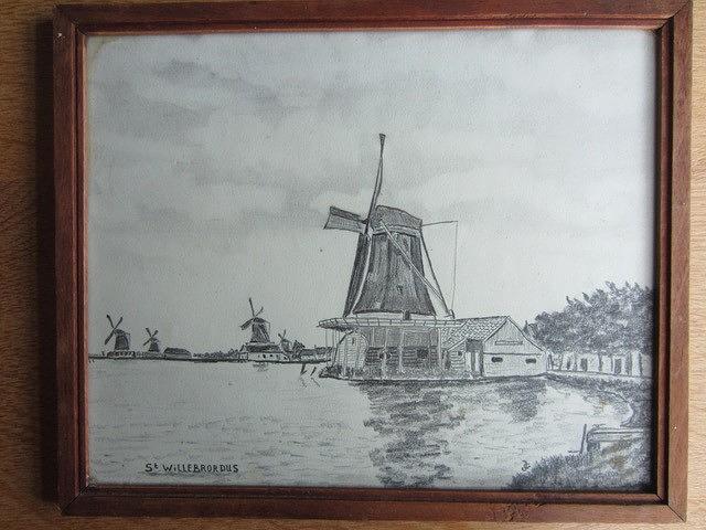 4, Molen 01086 De Sint Willebrordus / De Verdwaalde Boer (Zaandam-Oost), Tekening: JG (coll. Ans en Wim Kools) | Database Nederlandse molens media-bestand