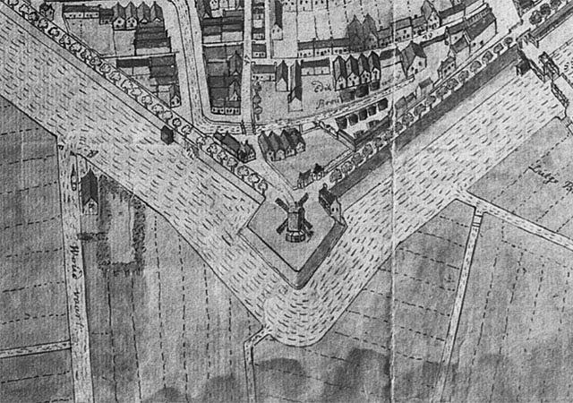 1, Molen 11819 De Grote Molen (2e positie) (Dokkum), uitsnede kaart 1788 J. Smedema | Database Nederlandse molens media-bestand