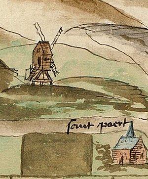 Molen 07165 De Zandhaas (1e voorganger) (Santpoort-Noord), Detail van kaart ca. 1525-1550 | Database Nederlandse molens media-bestand