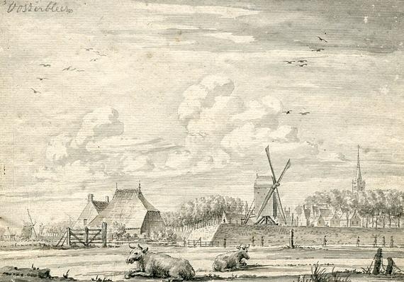 1, Molen 11852 Oosterpoortmolen (Franeker/ Frjentsjer), Pieter Idserts Portier, 'Oosterbleek', deze molen met links op de achtergrond de Westerpoortmolen | Database Nederlandse molens media-bestand