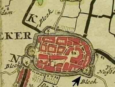 3, Molen 11852 Oosterpoortmolen (Franeker/ Frjentsjer), Atlas van Schotanus (1718), kaartfragment gemeente Franekeradeel | Database Nederlandse molens media-bestand