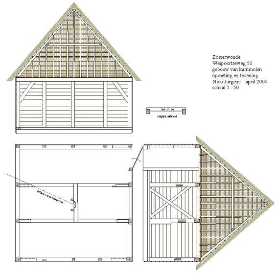 1, Molen 12827 (karnmolen) (Weipoort), Opmetingstekening van Nico Jurgens | Database Nederlandse molens media-bestand