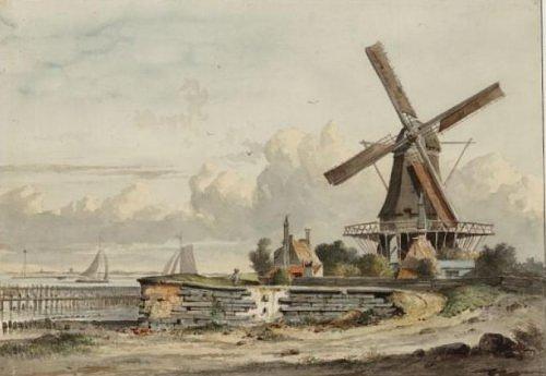 Molen 06490 a De Bok (Amsterdam), Tekening van Johannes Jelgerhuis Rz, rond 1813 | Database Nederlandse molens media-bestand