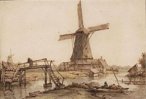 1, Molen 06493 x De Geelvink / De Vink (Amsterdam), Schilderij van Jan Hulswit rond 1800 | Database Nederlandse molens media-bestand