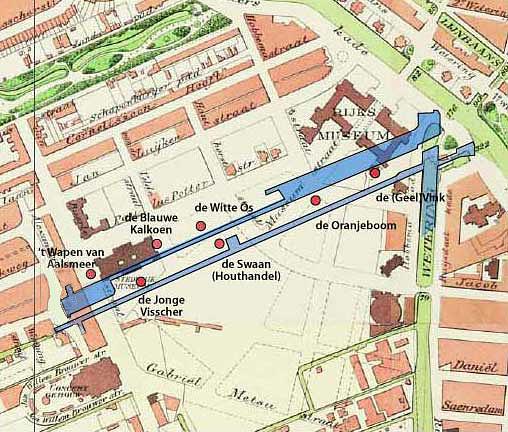 2, Molen 06493 x De Geelvink / De Vink (Amsterdam), Projectie kadaster 1853 op Mennonieten- en Museumkwartier | Database Nederlandse molens media-bestand