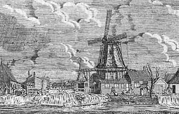 Molen 04908 i De Reus (Koog aan de Zaan), Doorbraak bij De Reus, tijdens de watersnood in 1825. | Database Nederlandse molens media-bestand