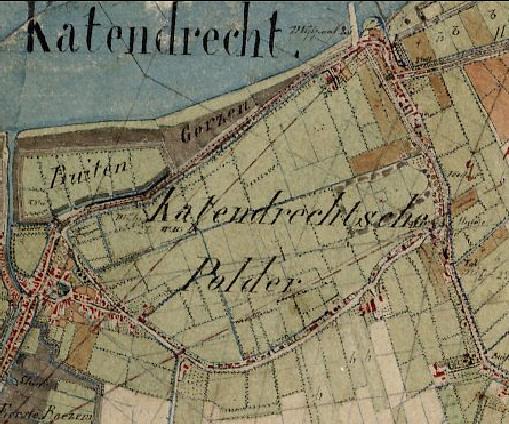 1, Molen 06469 q Polder Katendrecht / Katendrechtse polder (Rotterdam, stadsdeel Charlois), fragment van militaire topografische kaart van J.A. Besier, 1850 | Database Nederlandse molens media-bestand
