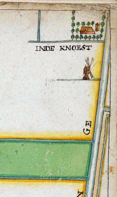 1, Molen 02571 c Knoesterpolder, Knoester Watermolen (Schalkwijk), fragment kaart 1602 | Database Nederlandse molens media-bestand