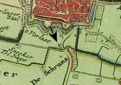 1, Molen 06648 q De Rooseboom (voorganger) (Leeuwarden/ Ljouwert), Atlas van Schotanus (1718), kaartfragment gemeente Leeuwarderadeel | Database Nederlandse molens media-bestand