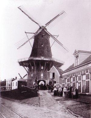 1, Molen 01838 l De Beltmolen van Marsman (Zwolle), Foto: collectie G.H.Varwijk, op de achtergrond zijn nog net de wieken van De Vlijt te zien | Database Nederlandse molens media-bestand