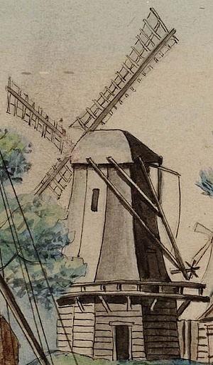 Molen 07909 Volmolen van Thomas Leenertsz. en Jan Maertsz. (Alkmaar), detail onderstaande prent | Database Nederlandse molens media-bestand