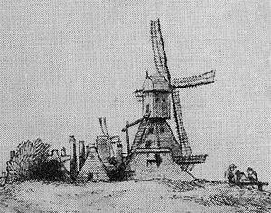 Molen 13432 De Gortmolen / De Hooiberg (Amsterdam), Detail van onderstaande tekening | Database Nederlandse molens media-bestand