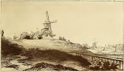 1, Molen 13432 De Gortmolen / De Hooiberg (Amsterdam), Tekening: School van Rembrandt, 1660 (Bibl. van Aschaffenburg) | Database Nederlandse molens media-bestand