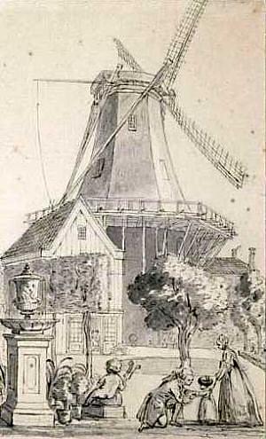 Molen 06490 g De Hooiberg (Amsterdam), Detail van onderstaande tekening | Database Nederlandse molens media-bestand