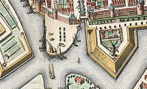 1, Molen 08726 De Hanzenkraan (Zwolle), fragment kaart Johan Blaeu, 1657 | Database Nederlandse molens media-bestand