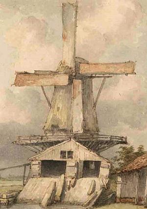 Molen 06492 q 't Fortuyn / Cornelia (Amsterdam), Tekening (uitsnede) Jan Hulswit, 1786-1820 (zie Aanv.) | Database Nederlandse molens media-bestand