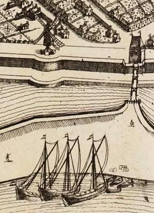 Molen 06909 j Binnenmolen (2e) (Doesburg), Detail kaart N. van Geelkercken, ca. 1654 (Gelders Archief) | Database Nederlandse molens media-bestand