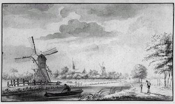 1, Molen 06904 o Zwarte Polder / Klein Uithofspolder, De Zwarte Poldermolen (Den Haag), n.n., op de achtergrond De Prins van Oranje | Database Nederlandse molens media-bestand