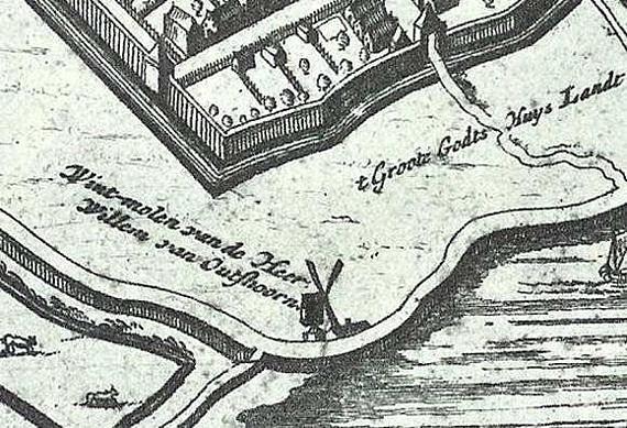 1, Molen 13446 De Oostelijke molen (Amsterdam), Tekening onbekend, naar situatie 1342 | Database Nederlandse molens media-bestand
