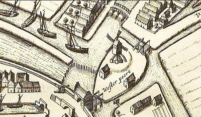 1, Molen 11855 Westerpoortmolen (Franeker/ Frjentsjer), Bron: Tresoar, kaartnr 244, Pieter Bast 1598 | Database Nederlandse molens media-bestand