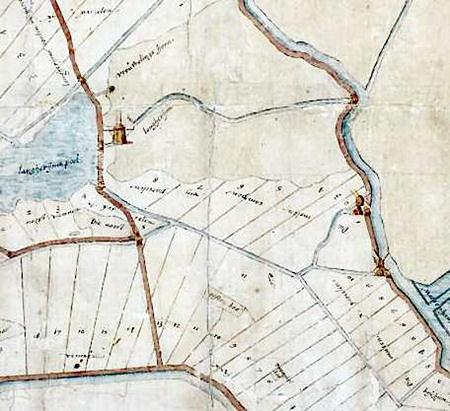 1, Molen 06721 d Bergermeer, noordelijke wipmolen / Cleyne Viaanse molen (Alkmaar), Kaartfragment van Adriaan Anthonisz. Metius, 1568 | Database Nederlandse molens media-bestand