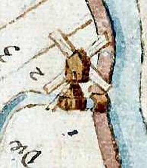 Molen 06721 d Bergermeer, noordelijke wipmolen / Cleyne Viaanse molen (Alkmaar), Detail van onderstaande kaart, 1568 | Database Nederlandse molens media-bestand