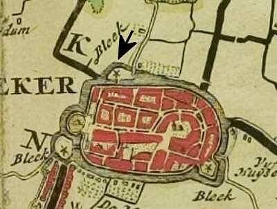 1, Molen 06454 r Noordermolen (Franeker/ Frjentsjer), Atlas van Schotanus (1718), kaartfragment gemeente Franekeradeel | Database Nederlandse molens media-bestand