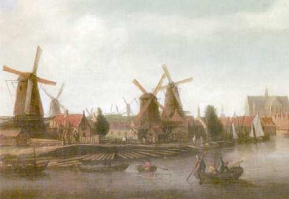 2, Molen 06651 c De volmolen van Van der Meij / De Karn (Alkmaar), schilder onbekend, ca 1695, voor 1698, De Karn staat niet op dit schilderij, toelichting dbnr. 2363 | Database Nederlandse molens media-bestand