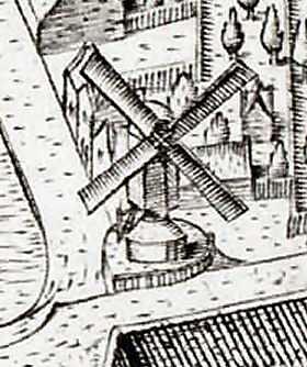 Molen 06965 De Wolf / Keetmolen (Alkmaar), Detail kaart C. Drebbel, 1597 | Database Nederlandse molens media-bestand