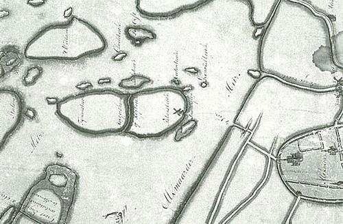 1, Molen 06975 Munniken-, Raven- en Robonsbospolder, Robonsbosmolen (1e) (Alkmaar), Fragment van kaart van vóór 1540 ( de kaart is 1 kwartslag naar links gedraaid met rechts Alkmaar | Database Nederlandse molens media-bestand