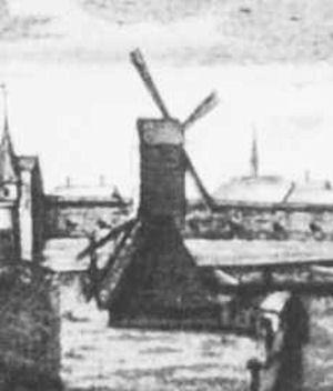 Molen 07251 Molen buiten de Haarlemmerpoort (bij de Herenmarkt) (1) (Amsterdam), detail van onderstaande tekening ca 1544 | Database Nederlandse molens media-bestand