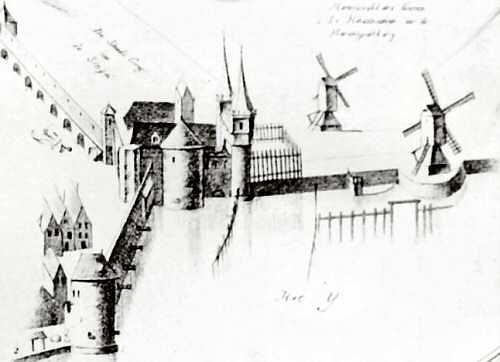1, Molen 07251 Molen buiten de Haarlemmerpoort (bij de Herenmarkt) (1) (Amsterdam), Tekening, onbekend, ca 1544 | Database Nederlandse molens media-bestand