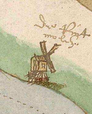 Molen 07481 De Teylingen (Haarlem), Detail kaart A. de Bruyn, 1605 (noorden links) | Database Nederlandse molens media-bestand