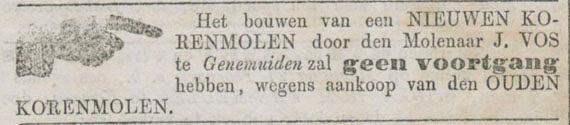 1, Molen 01254 a (korenmolen) (Genemuiden), Prov. Overijsselsche courant, 16 februari 1865 | Database Nederlandse molens media-bestand