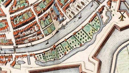 1, Molen 07612 Getijden-papiermolen (Brielle), Detail J. Blaeu 1649: het gebied waar de molen moet hebben gestaan | Database Nederlandse molens media-bestand