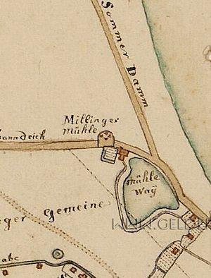Molen 07675 Millinger molen (Millingen aan de Rijn), Detail kaart van 1795, de vier penanten | Database Nederlandse molens media-bestand