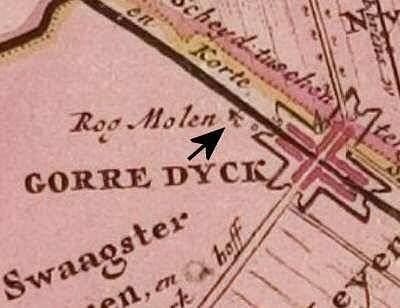 1, Molen 07749 Jaap Sikkes Moune voorganger (Gorredijk/ De Gordyk), Atlas van Schotanus (1718), kaartfragment gemeente Opsterland | Database Nederlandse molens media-bestand