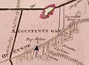 Molen 07905 Korenmolen van Augustinusga (Augustinusga/ Stynsgea), Fragment kaart Atlas Schotanus 1718, gem. Achtkarspelen | Database Nederlandse molens media-bestand
