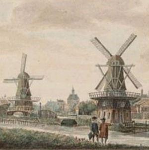 Molen 06491 c Stadsvuilwatermolen (3)/ Stadsbuitenwatermolen (Amsterdam), deel onderstaande tekening | Database Nederlandse molens media-bestand