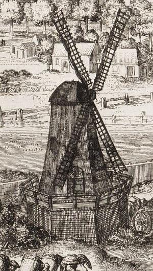 Molen 08477 Zijlmolen (voorgangers) (Haarlem), Romeyn de Hooghe, 1688, stadskaart Haarlem ondertekening | Database Nederlandse molens media-bestand