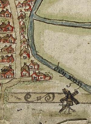 Molen 08579 Molen van Katwijk (1e) (Katwijk aan den Rijn), fragment kaart 1571 | Database Nederlandse molens media-bestand